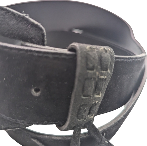 Vintage Express Black Suede Leather Belt Gold Buckle Tassel Boho L - Picture 6 of 6